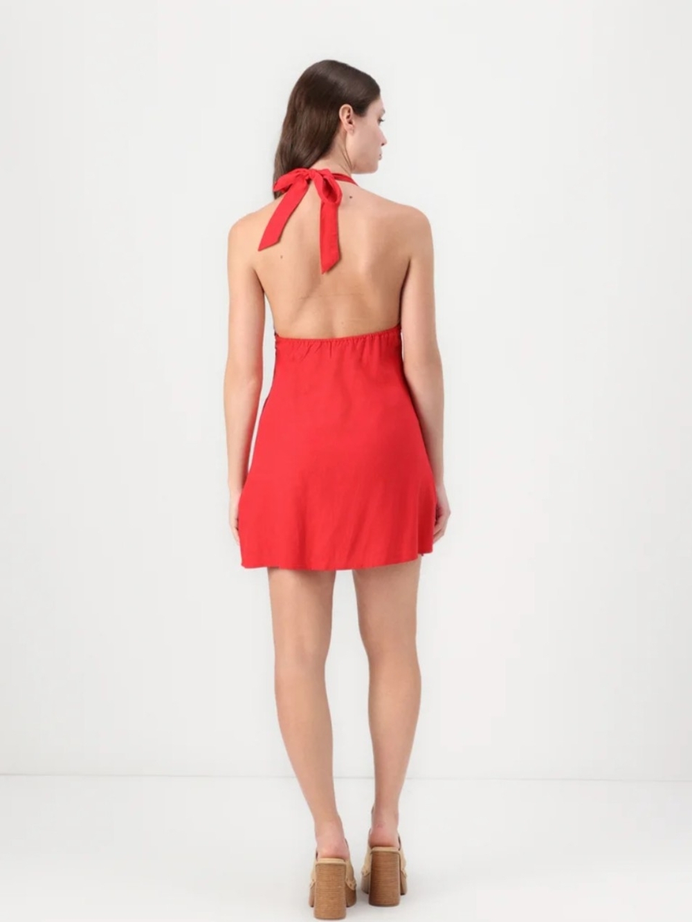 Red Halter Linen Mini Dress - Picture 3 of 6